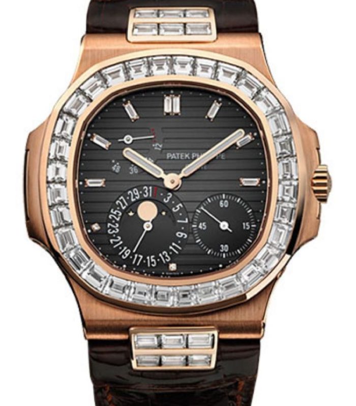 Patek Philippe Nautilus Rose Gold Diamond Bezel & Moon Phase Brown Dial 5724R 001