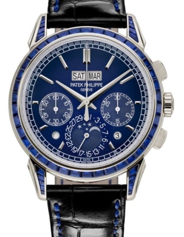 Patek Philippe Perpetual Calendar Chronograph Grand Complications Perpetual Calendar Chrono Platinum Baguette Blue Sapphires 5271/11P