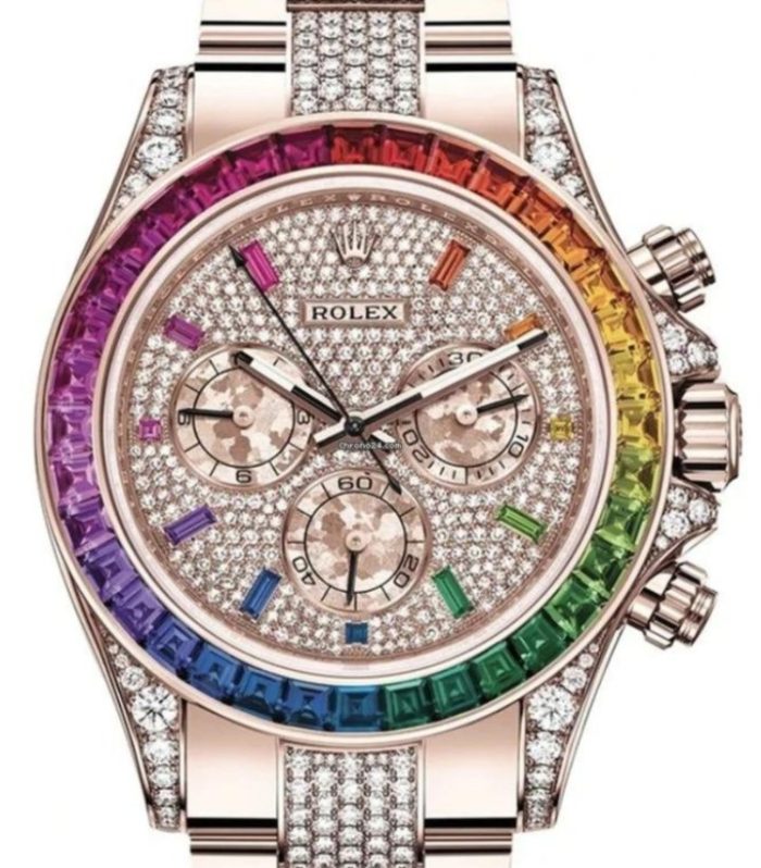 Rolex Cosmograph Everose Daytona Factory Diamond Rainbow Edition Ref# 116595RBOW)