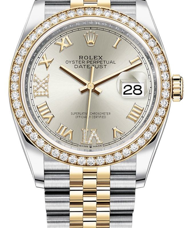 Rolex Datejust 36 Silver Diamond Set Dial Jubilee Bracelet Yellow Gold and Steel (Reference # 126283RBR)