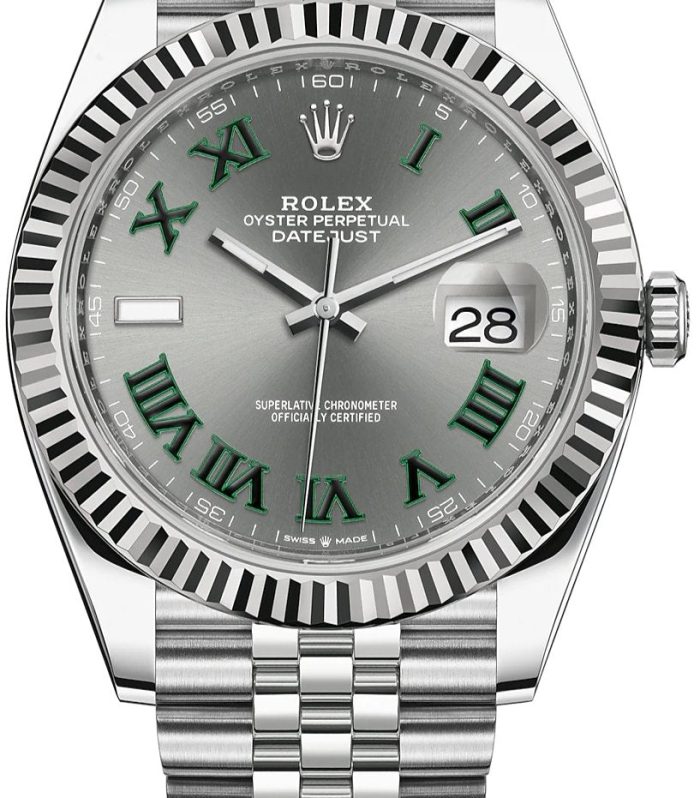 Rolex Datejust 41/ Two-Tone 18k White Gold & Steel/ Grey Slate Wimbledon Green Dial/ Fluted Bezel/ Jubilee Bracelet (Ref# 126334)