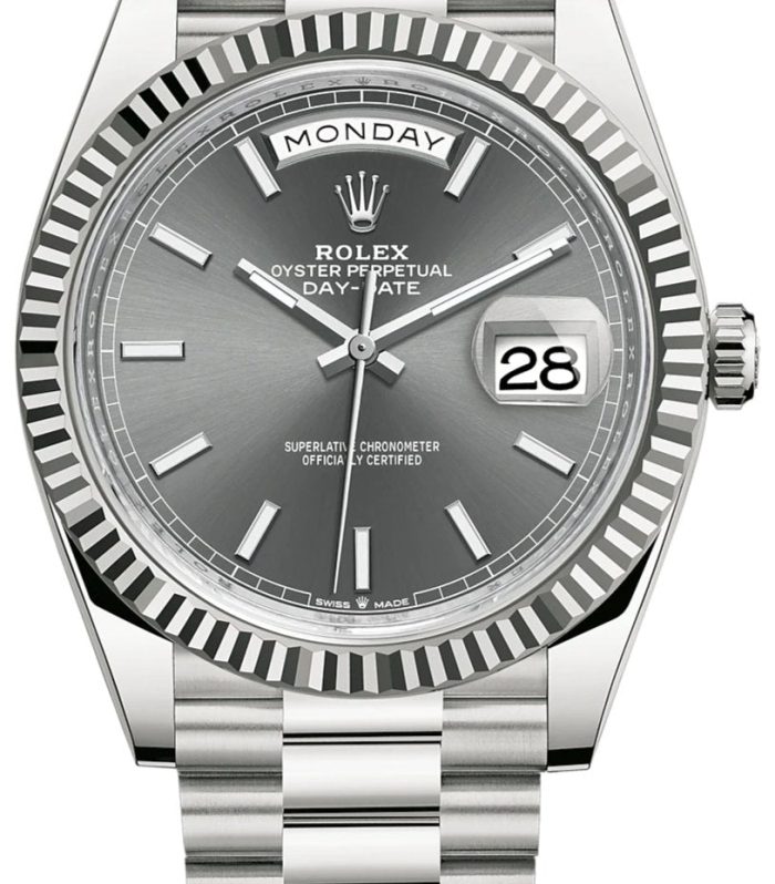 Rolex Day-Date 40 White Gold - Slate Dial - Fluted Bezel - President Bracelet (Ref: 228239)