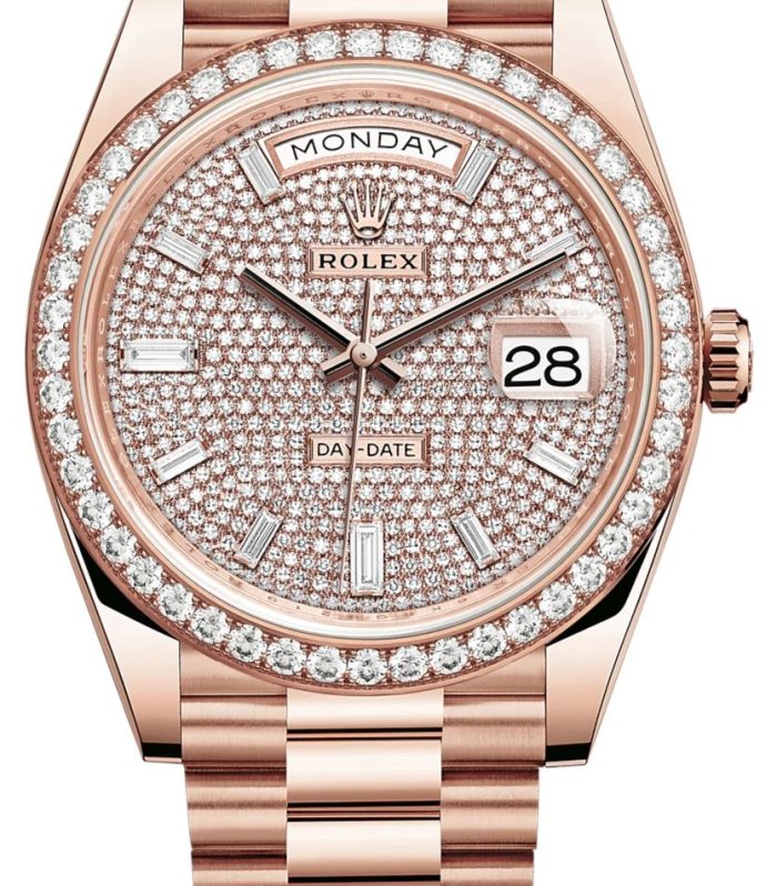 Rolex Everose Gold Day-Date 40 Watch - Everose Gold Bezel - Diamond Paved Dial - President Bracelet (Ref# 228345RBR)